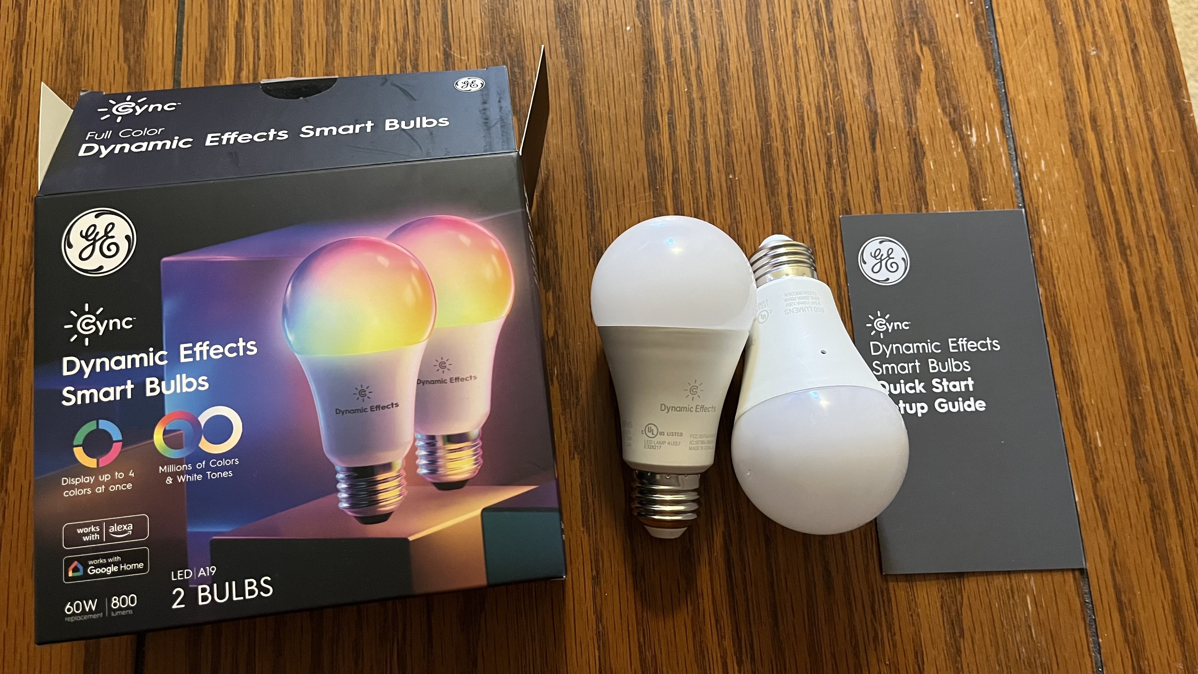Two GE Cync Lighting Dynamic Effects Smart Bulbs with box
