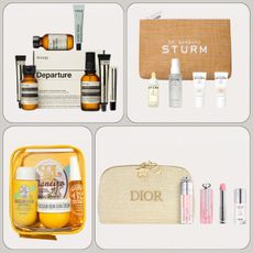 Collage of beauty travel sets