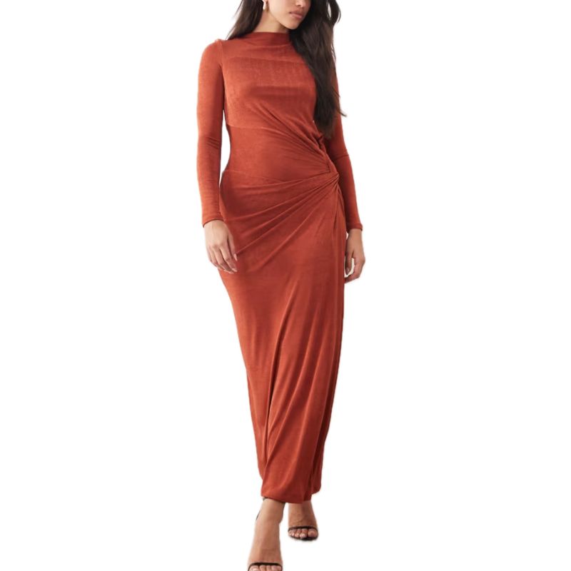 Daska, Stretch Long Sleeve High Neck Twist Maxi Dress