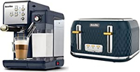 3. Breville One-Touch CoffeeHouse coffee machine, navy [VCF145] with navy Curve 4-Slice toaster  [VTT965] | Was £264.98
