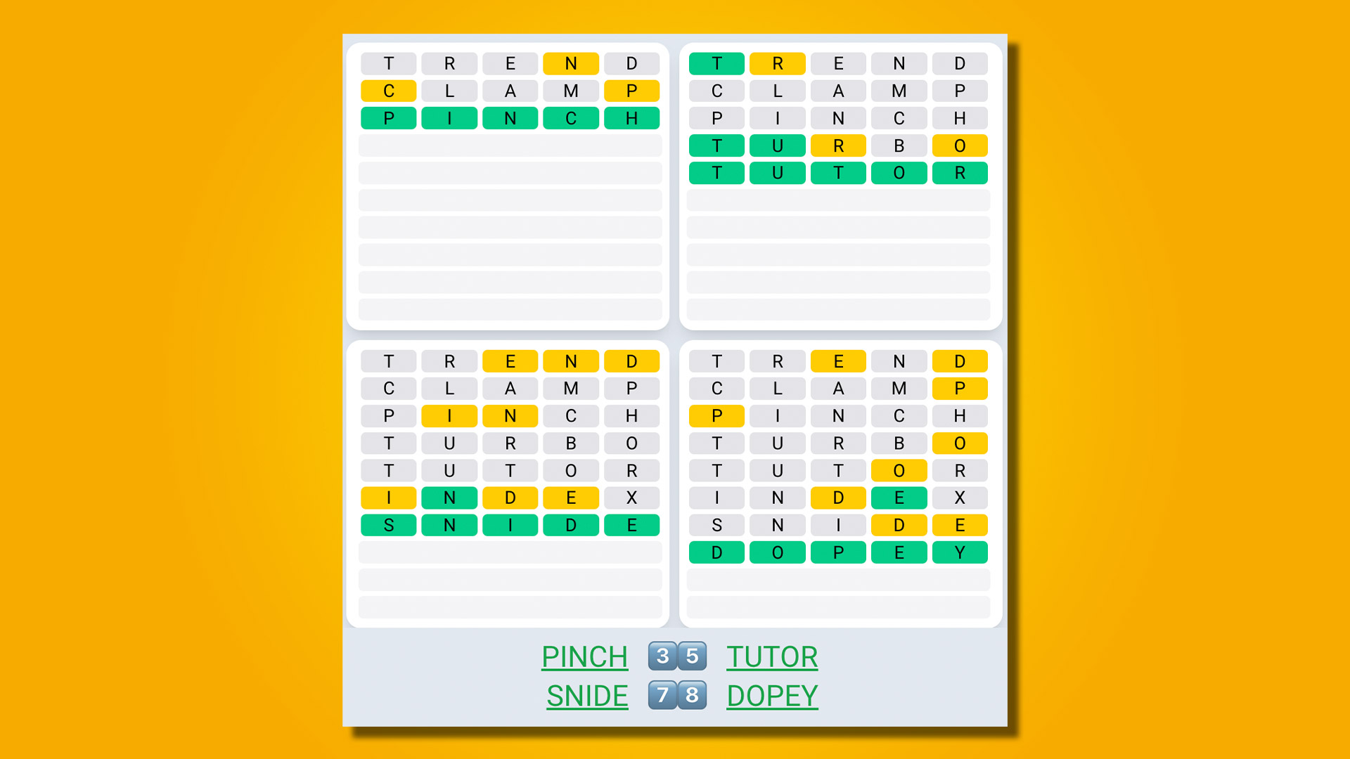 Quordle Daily Sequence answers for game 488 on a yellow background