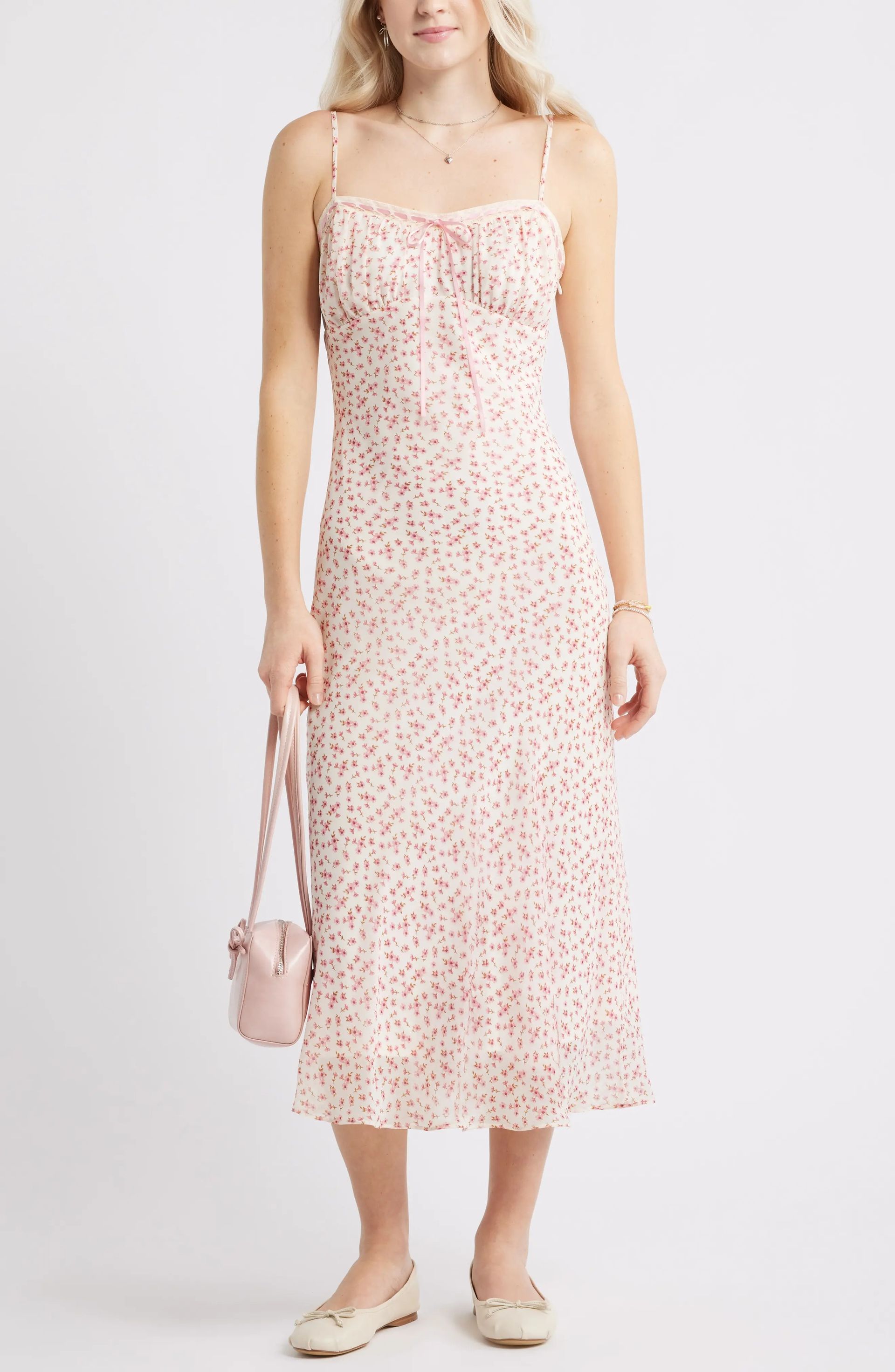 BP., Tie Front Chiffon Midi Dress