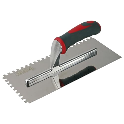 Faithfull Soft-Grip Notched Floor / Wall Tile Trowel for Applying Adhesive, Stainless Steel Blade 280 X 115mm (11 X 4.5") - 6mm Notch