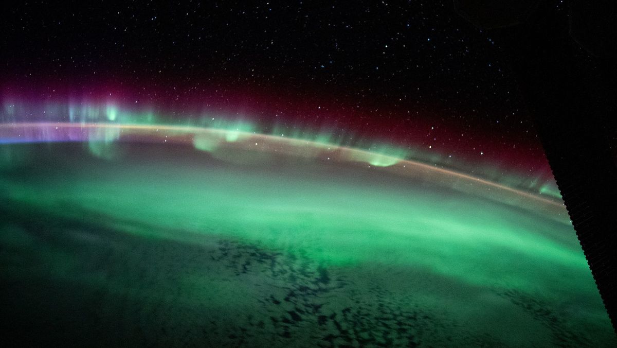 A view of the aurora australis over the southern Indian Ocean on Aug. 2, 2021.