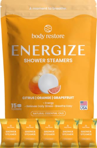Body Restore Shower Steamers Aromatherapy 15 Pack, Relaxation Birthday Gifts for Women and Men, Travel Essentials, Stress Relief Self Care - Citrus