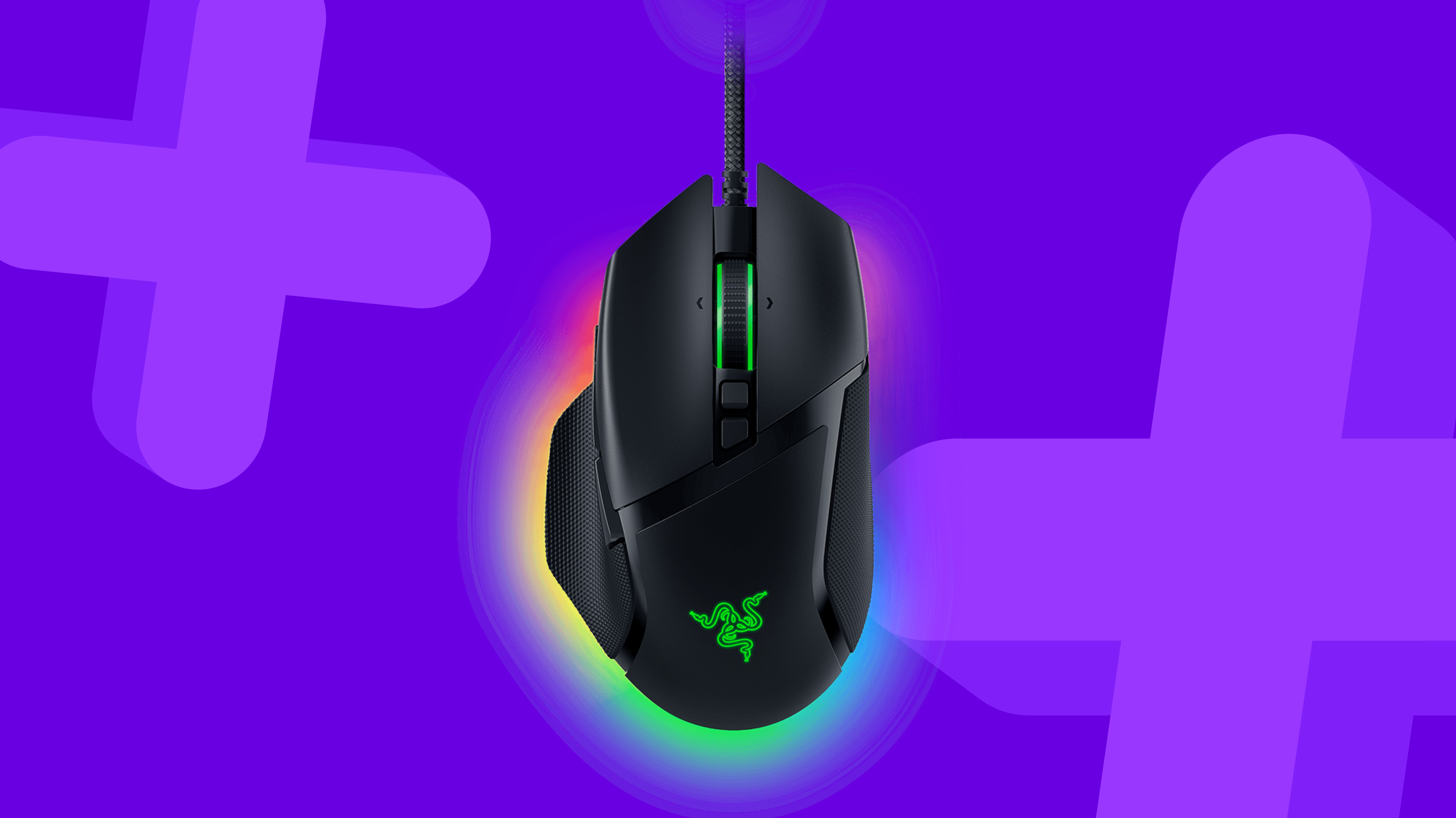 Razer Basilisk V3 gaming mouse on a purple background