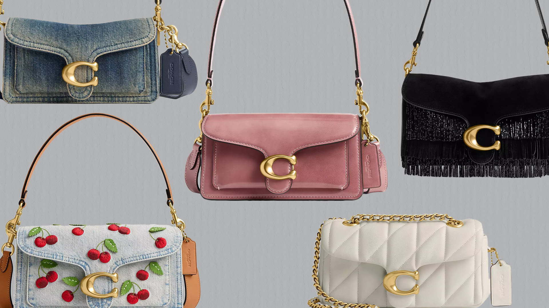 Collage of Coach Tabby Bags