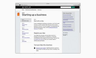 Screenshot of a page from the gov.uk website with the topic 'Starting up a business'