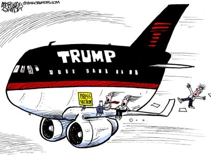NL Political cartoon U.S. Trump plane press