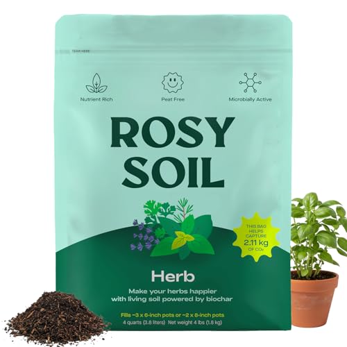 Rosy Soil Herb Mix - Organic Potting Mix for Herbs - Enriched With Biochar, Worm Castings for Root Development, Nutrient Uptake, and Strong Flavor - Fast Draining, Peat Free, Less Prone to Gnats - 4qt