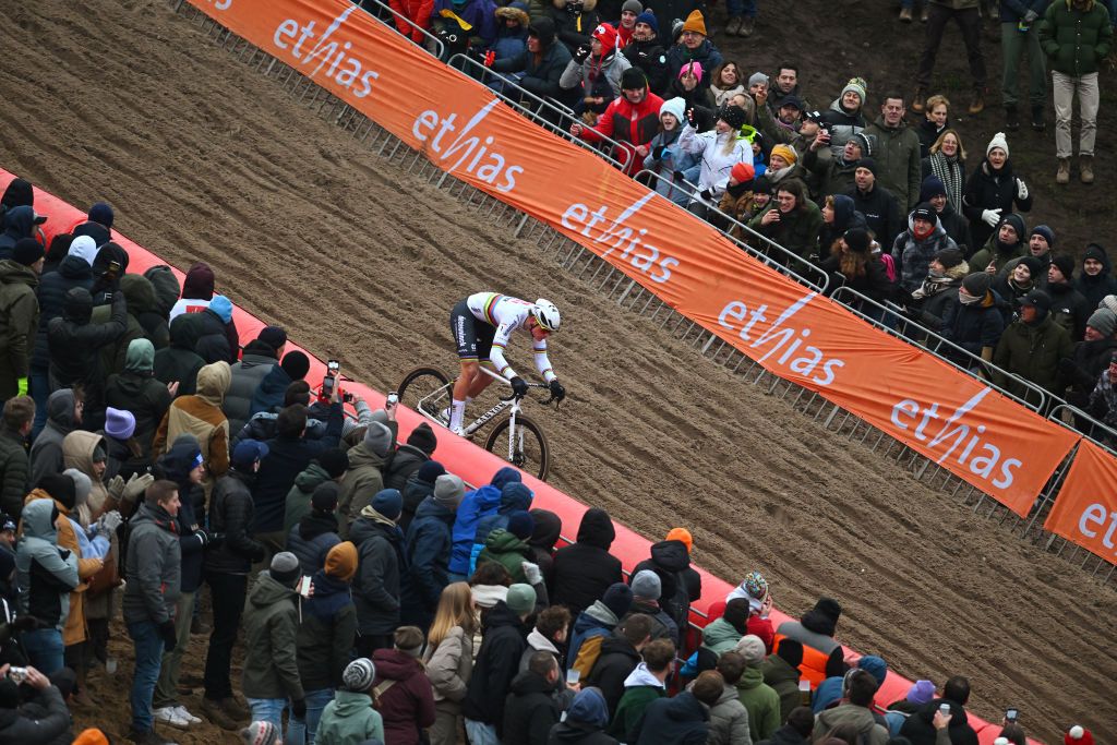 ZONHOVEN BELGIUM JANUARY 07 Mathieu Van Der Poel of The Netherlands and Team AlpecinDeceuninck competes during the 27th Zonhoven UCI CycloCross Worldcup 2024 Mens Elite on January 07 2024 in Zonhoven Belgium Photo by Luc ClaessenGetty Images