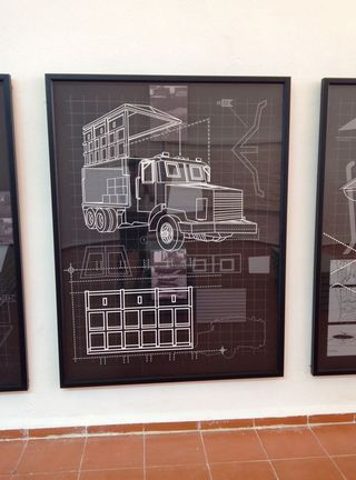 Smuggling truck with minutious geographical plans in a frame