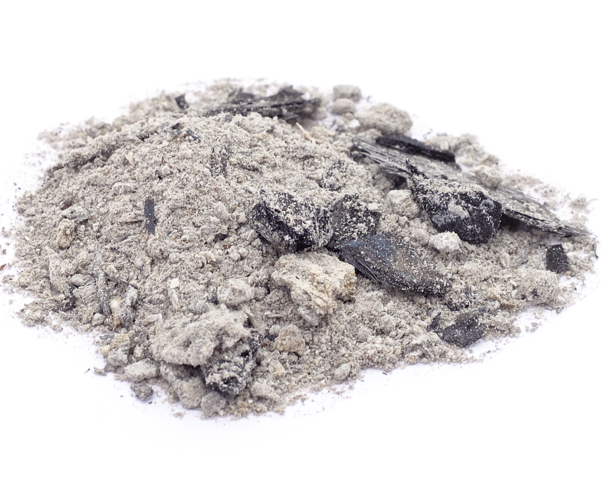 Pile of wood ashes isolated on a white background.