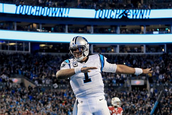 Cam Newton celebrates his touchdown.