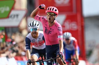 MONFORTE DE LEMOS SPAIN SEPTEMBER 03 Magnus Cort Nielsen of Denmark and Team EF Education Nippo celebrates winning during the 76th Tour of Spain 2021 Stage 19 a 1912 km stage from Tapia to Monforte de Lemos lavuelta LaVuelta21 on September 03 2021 in Monforte de Lemos Spain Photo by Stuart FranklinGetty Images