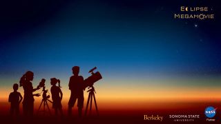 A drawn silhouette of amateur photographers looking to the sky with a telescope and DSLR camera on one of our mounts.