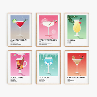 Set of 6 Christmas cocktail art prints