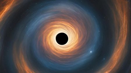 An illustration shows a rotating supermassive black hole