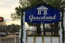 Roadside sign of Graceland the former home of Elvis Presley