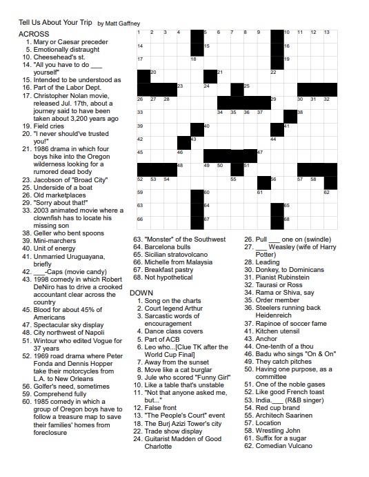 An unsolved crossword puzzle.