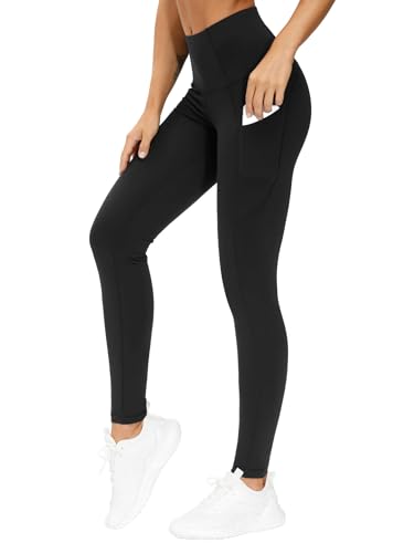 The Gym People Thick High Waist Yoga Pants With Pockets, Tummy Control Workout Running Yoga Leggings for Women (large, Black)