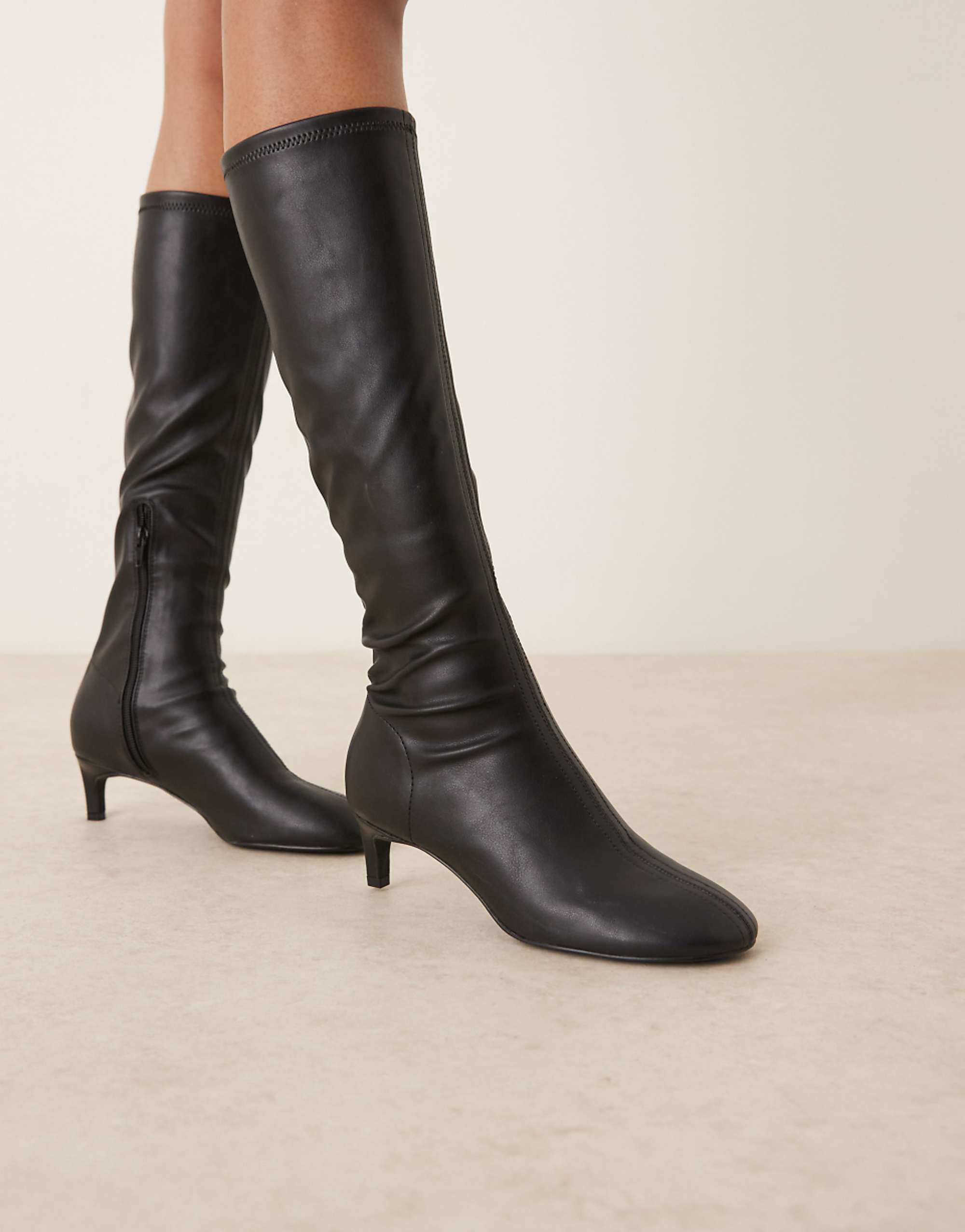 Asos Design Coral Round Toe Sock Knee Boots in Black