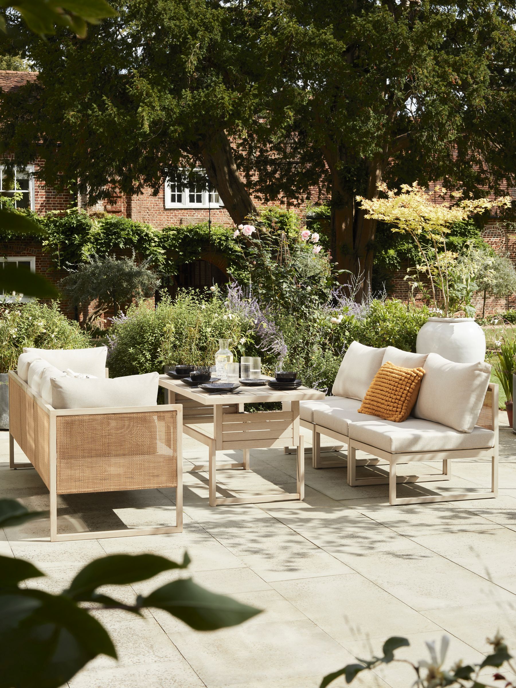 Natural Abel Rattan Garden Modular Sofa and Table Lounge Set