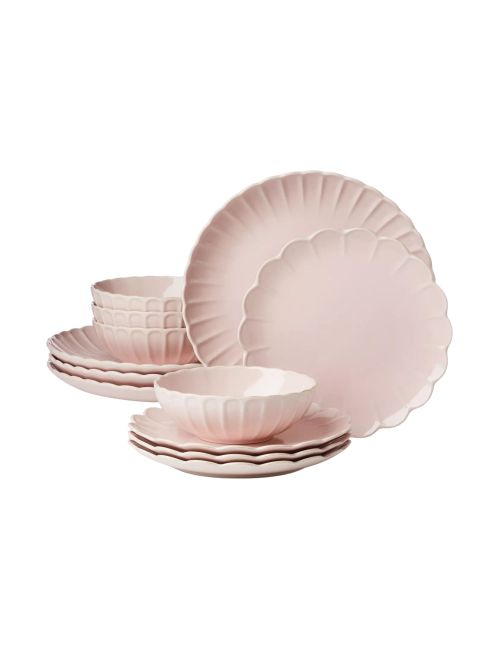French Perle Scallop 12 Pc. Dinnerware Set, Service for 4