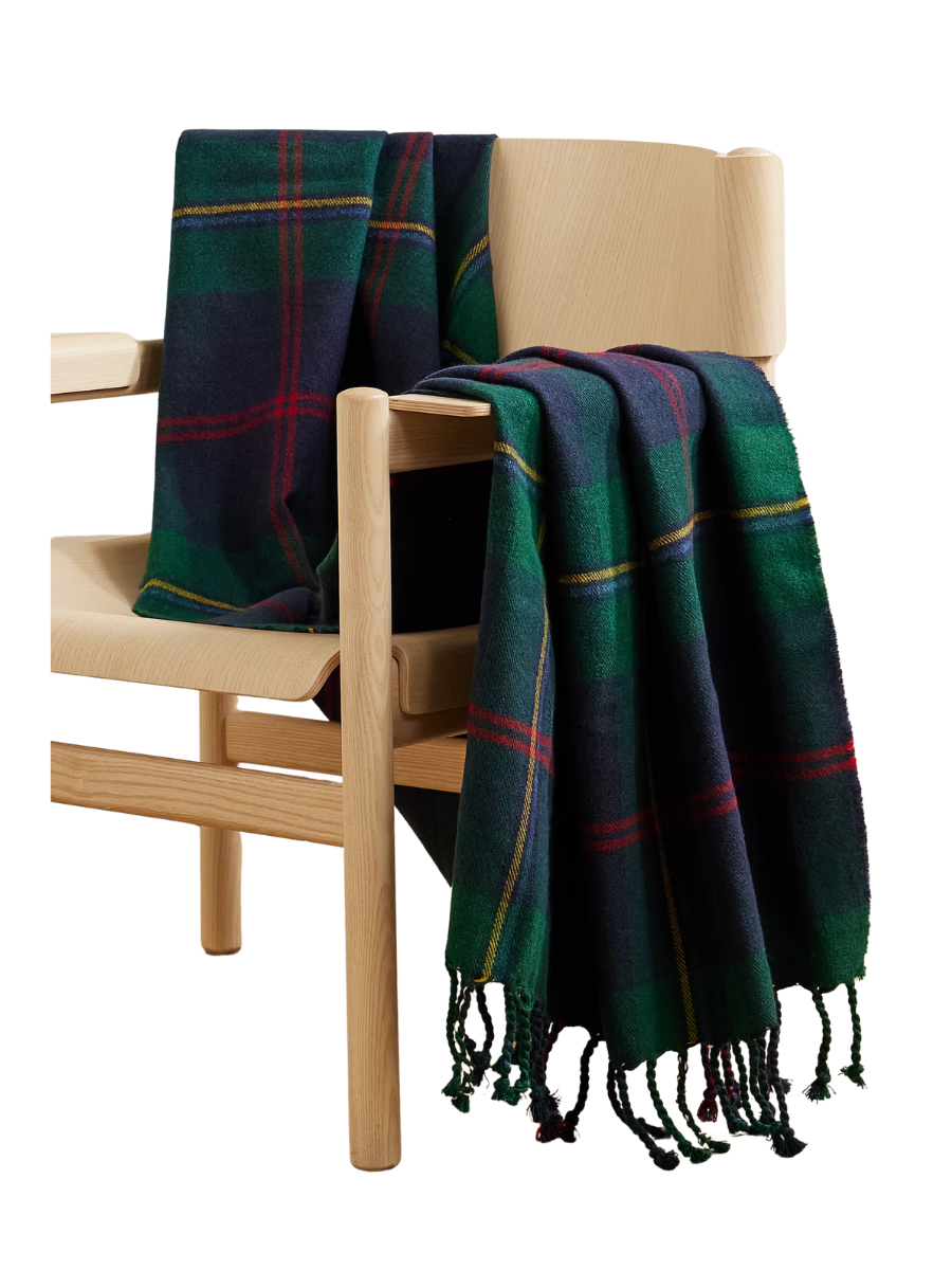 Langport Fringed Checked Wool and Linen-Blend Blanket