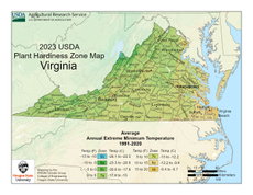 USDA Plant Hardiness Zone Map for Virginia
