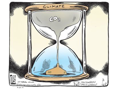 Political cartoon climate change carbon emission world