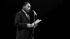 Martin Luther King delivers a speech at the Palais des Sports in Paris, 1966