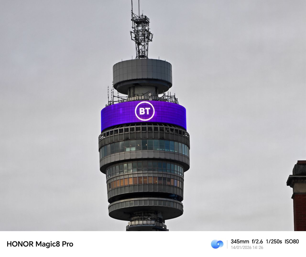 Honor Magic 8 Pro camera sample BT Tower 15x zoom