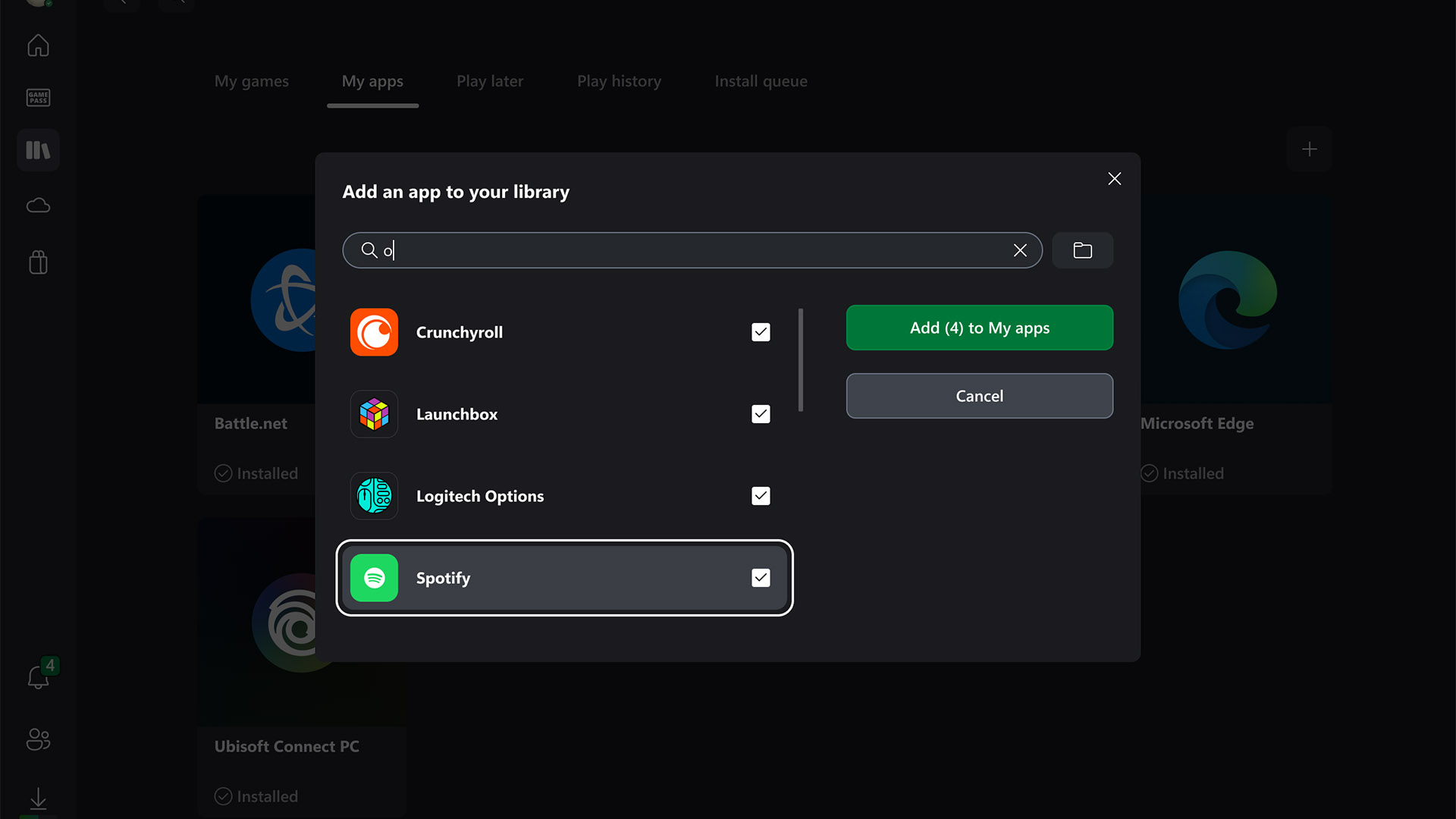 An example of what manually adding games and apps to the Xbox on PC app looks like.