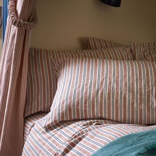 clay colored striped bedding 