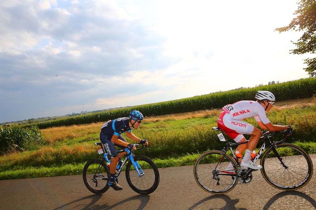 Jakub Kaczmarek (Team Poland) and Charles Planet (Novo Nordisk) in the break during stage 1 at Tour de Pologne