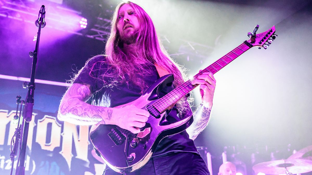 Ola Englund palying a Solar Relik Series guitar in 2025