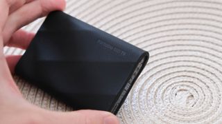 Samsung T9 portable SSD in a hand
