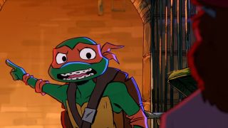 Michelangelo leading the way in Tales of the Teeange Mutant Ninja Turtles