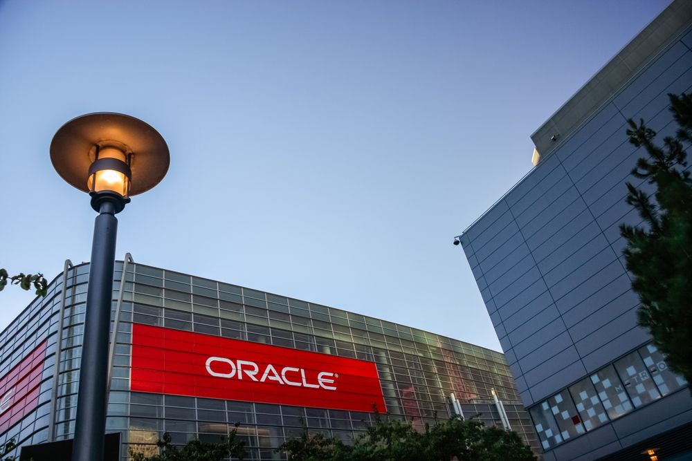 Oracle logo on the side of a building