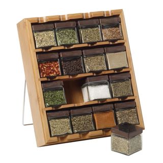 Kamenstein Bamboo Inspirations Spice Rack with Leaf Labels, 16-Cube