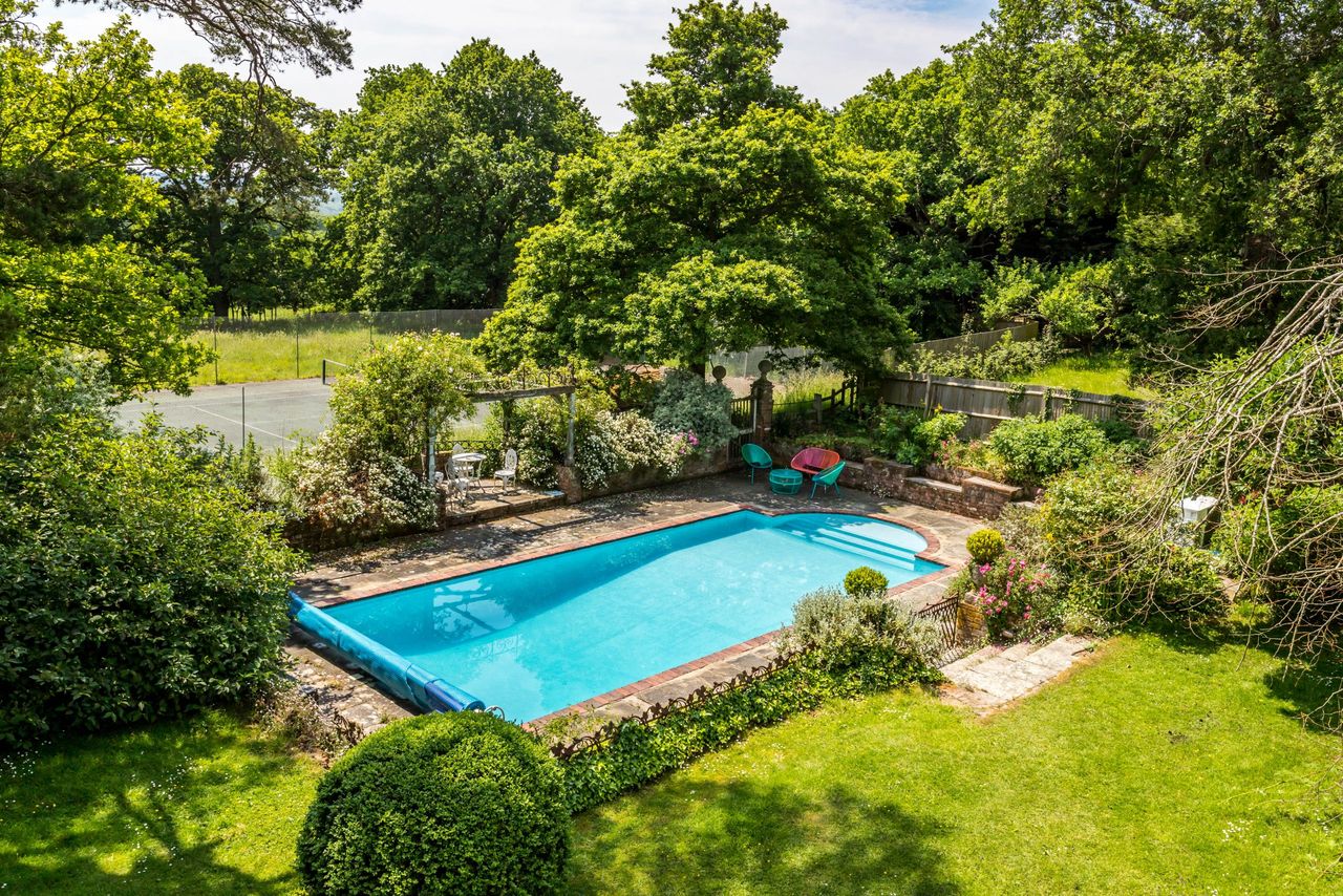 The pool at King John’s Lodge, Etchingham, for sale at £2.75m via Hamptons.