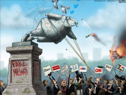 Political cartoon U.S. Trump Confederate monuments fake news