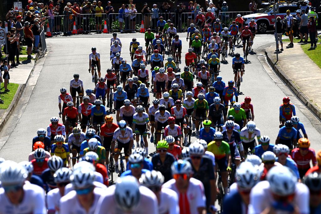 The men's elite race at the Wollongong 2022 UCI Road World Championships Sunday 25th September