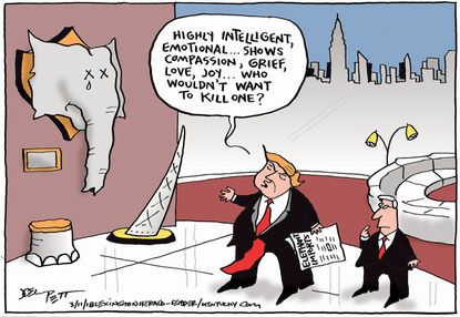 Political cartoon U.S. Trump elephant protections