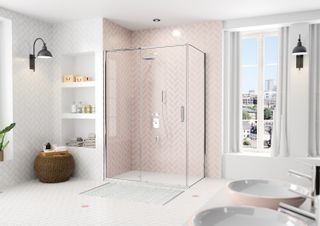 Arysto Eight Sliding Door with Side Panel Pink by Pure Bathroom Collection