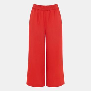 flat lay of whistles red wide leg linen trousers