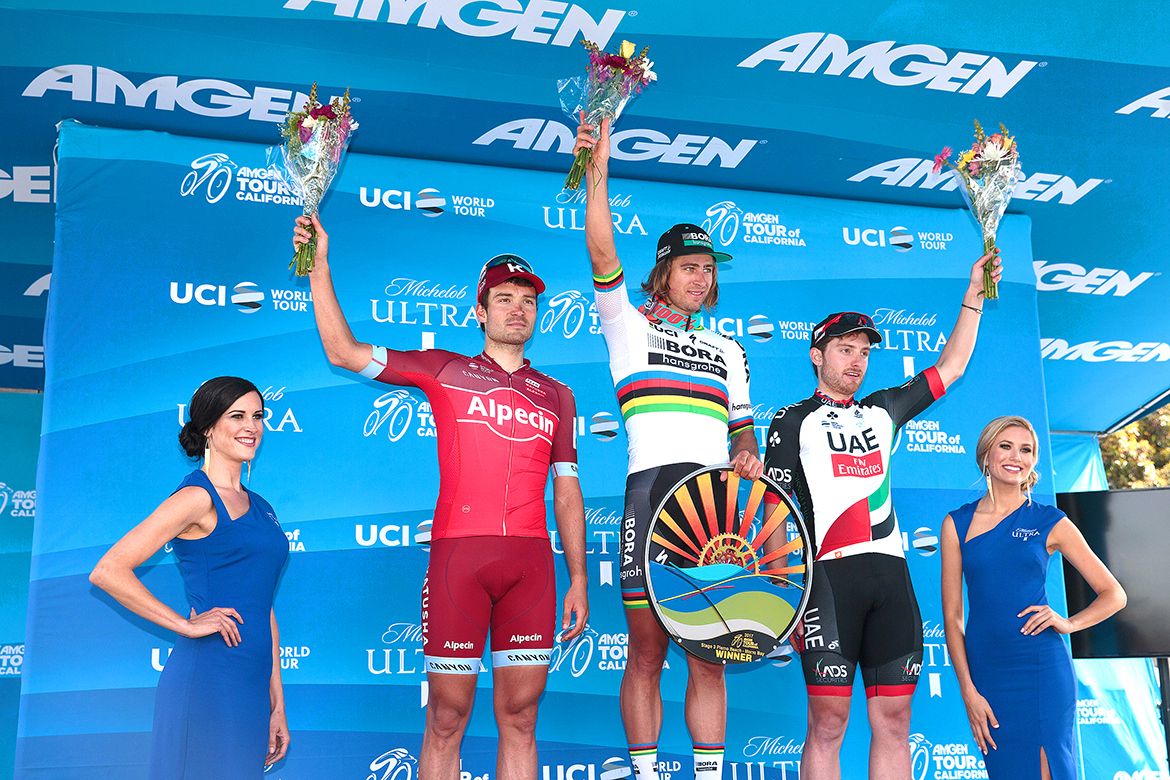 Peter Sagan with his prize for winning stage 3