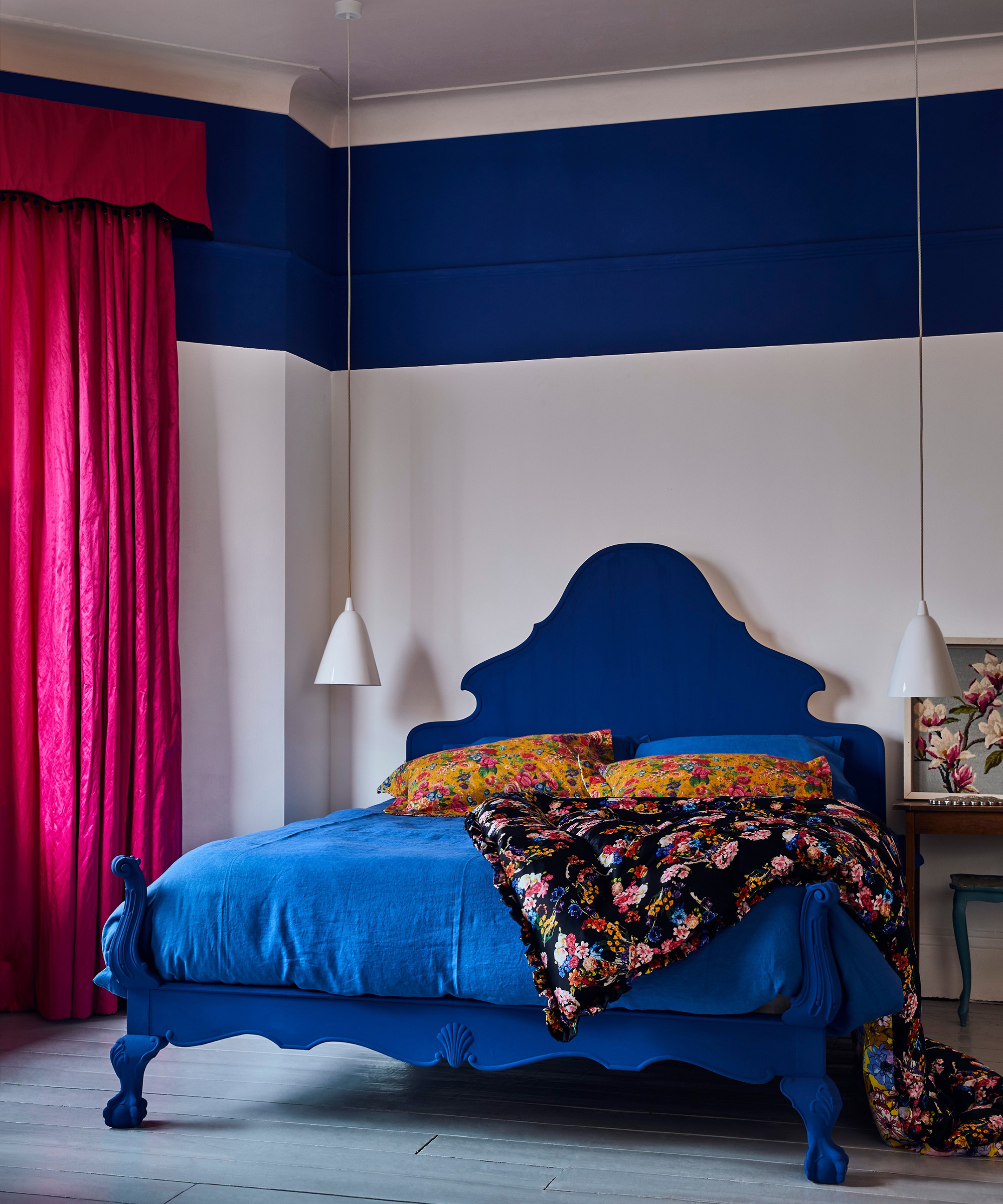 Annie Sloan Bedroom using Chalk Paint In Napoleonic Blue And Pure Floorboards In Paris Grey