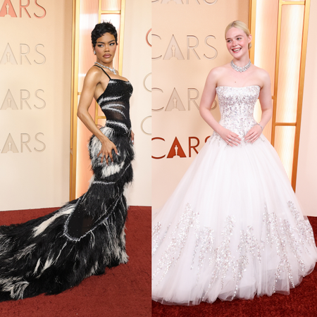 Photo of Teyana Taylor and Elle Fanning on the Oscars 2026 red carpet.